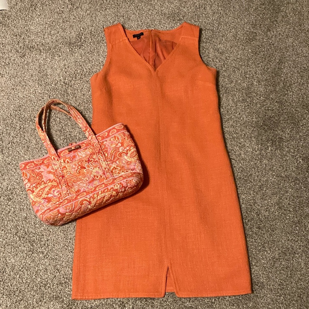 Talbots orange sleeveless dress with matching Vera Bradley handbag, size 8